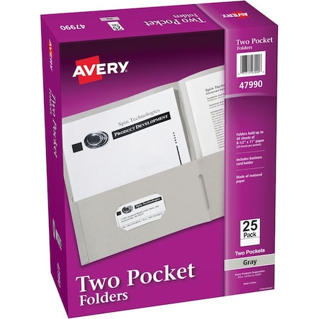 AVERY Folder, 2-Pocket, Letter, Gry 25PK AVE47990